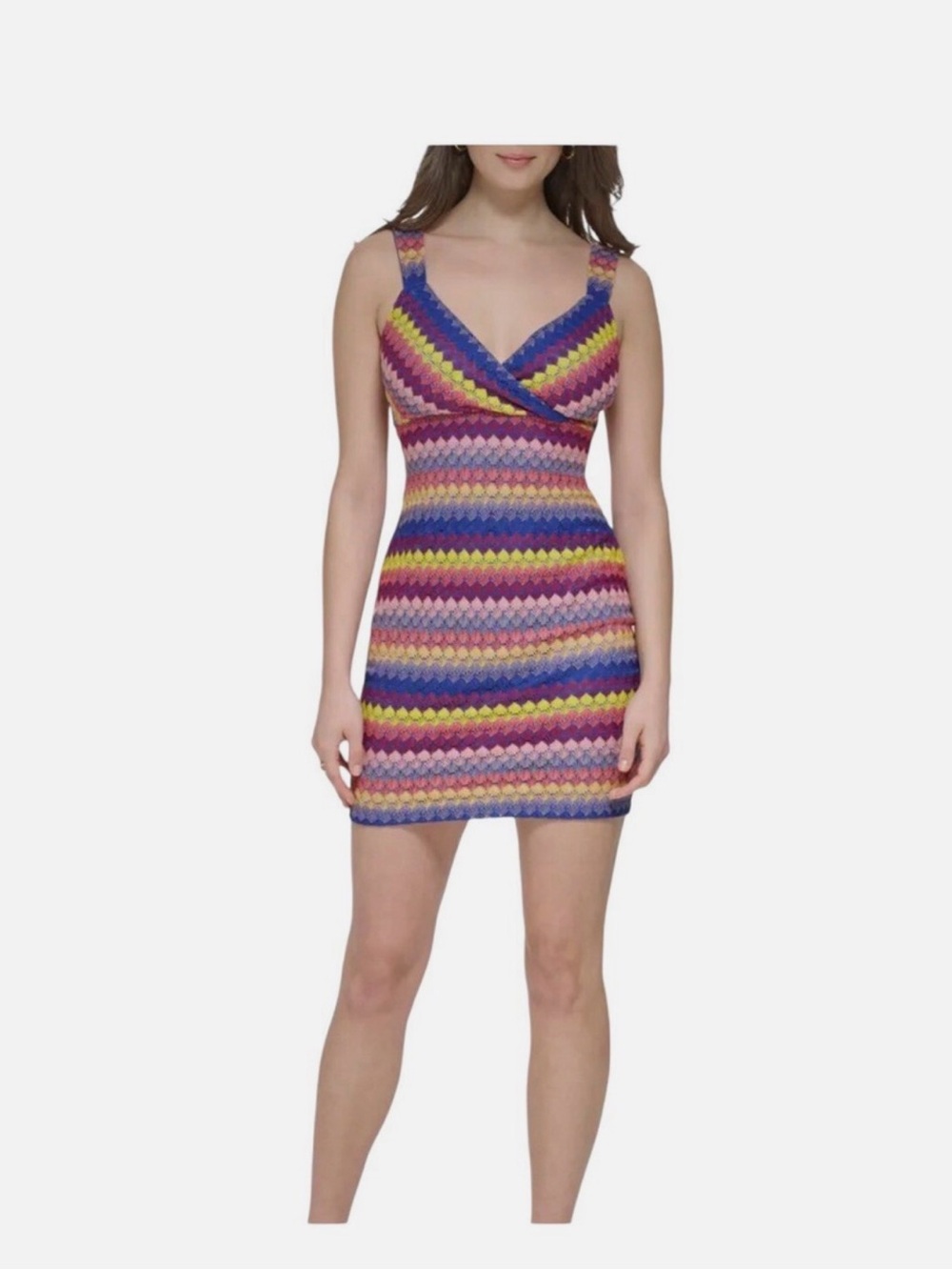 Guess Striped Crochet-Style Mini Dress in Pink, Blue & Yellow